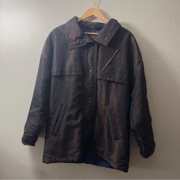 Other - VTG 80s 90s Iridescent Puffer Jacket Oil Slick Color Block Car Coat Parka Mens M